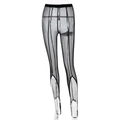 Leggings sexy en mesh noir à rayures verticales et fentes latérales pour une coupe ajustée - S / Noir