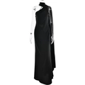 Elegantes schwarzes One-Shoulder-Abendkleid mit fließenden Bändern und schmaler Passform - S / Schwarz