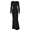 Elegantes schwarzes langärmeliges Slim Fit Maxikleid mit stilvollen Raffungen - S / Schwarz