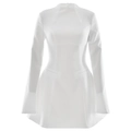 Elegant white mock neck long sleeve mini dress with a slim fit and A-line party skirt - M / White