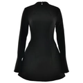 Elegant black long sleeve A-line mini dress with high collar and cinched waist design - S / Black