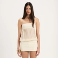 Chic cream two-piece set featuring a sheer mesh camisole top and matching mini skirt - S / Top And Bottom / Yellow