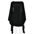 Elegantes schwarzes Satin-Minikleid mit dramatischen Cape-Ärmeln und schmaler Taille - S / Schwarz