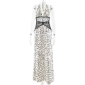 Detailed view of elegant black lace patchwork on a polka dot V-neck long dress - S / Polka Dot