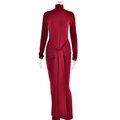 Robe longue rouge foncé à manches longues avec col montant et détail torsadé - S / Rouge