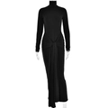 Robe longue noire ajustée à col roulé et manches longues avec nœud à la taille - S / Noir