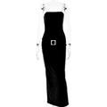 Vestido largo ajustado negro sexy con tirantes de strass y hebilla plateada - S / Negro