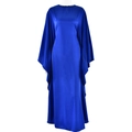 Elegant royal blue satin kaftan dress with batwing sleeves and round neckline - One Size / Dark Blue