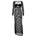 Sexy schwarzes Langarm-Spitzenkleid mit Blumenmustern und modischen Cut-out-Details - S / Schwarz