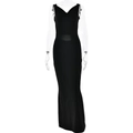 Elegantes schwarzes ärmelloses Maxikleid mit Wasserfallausschnitt und schmaler Passform - S / Schwarz