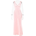 Rosa Satin-Maxikleid mit tiefem V-Ausschnitt und Herz-Netz-Detail für Damen - S / Rosa