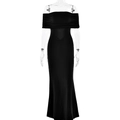 Elegante vestido de noche negro palabra de honor con busto plisado y corte ajustado - M / Negro