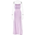Sleeveless backless lavender maxi dress with ruched bodice and slim-fit silhouette - S / Light Purple