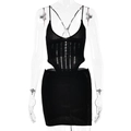 Conjunto de punto negro para mujer con top halter y minifalda a juego - S / Negro