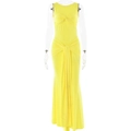 Ärmelloses hellgelbes figurbetontes Maxikleid mit Knotendetails und Falten-Design - S / Gelb