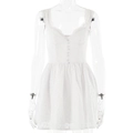 Elegante witte mouwloze A-lijn mini-jurk van kant met V-hals en knoopsluiting vooraan - S / Wit