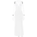 Sexy weißes Maxikleid mit V-Ausschnitt, Herz-Patches und transparentem Stoff für Sommer - S / Weiß