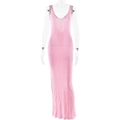 Elegant light pink sleeveless knitted maxi dress with rib-knit texture and U-neckline - S / Pink