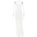 Slim fit white sleeveless knitted maxi dress with a U-shaped neckline for women - L / White