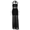 Elegantes schwarzes Neckholder-Abendkleid mit Netzausschnitt an der Taille und Volants - S / Schwarz