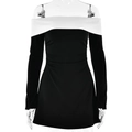Off-the-shoulder long sleeve mini dress featuring a black and white colorblock design - S / Black