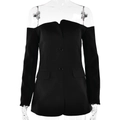 Robe blazer noire moulante à épaules dénudées et manches longues à deux boutons - S / Noir