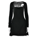 Elegante vestido negro de corte A con mangas largas, escote cuadrado y un lazo - S / Negro