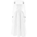 Elegante abito midi bianco senza spalline con texture jacquard floreale e orlo ampio - S / Bianco