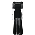 Elegantes schwarzes trägerloses Maxikleid mit Netz-Rüschen und figurbetonter Form - S / Schwarz