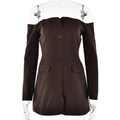Off-the-shoulder long sleeve bodycon dress in deep brown with button detailing - S / Brown