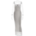 Elegantes graues Netzkleid mit Spitzenoberteil, Spaghettiträgern und transparentem Rock - M / Hellgrau