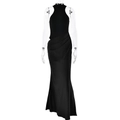 Elegante abito lungo nero senza maniche con apertura in vita e orlo a sirena - S / Nero