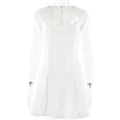 Robe courte blanche à manches bouffantes, col carré et coupe trapèze pour femmes - S / Blanc
