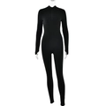 Body negro ajustado de manga larga con media cremallera y costuras de contorno - S / Negro