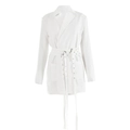 White long sleeve blazer jacket for women with long eyelet decorative belt details - S / White