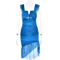 Vestido azul fruncido con cuello en V y dobladillo de volantes asimétrico sexy - S / Azul