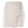 Elegant beige suede mini skirt featuring a scalloped edge and silver button detailing. - S / Apricot
