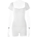 White short sleeve square neck bodysuit for women with slim fit and ribbed texture details - S / White