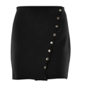 Women's black suede high waist mini skirt with wavy trim and silver buttons - S / Black