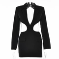 Long sleeve black blazer mini dress featuring side waist cut-out and notched lapels - S / Black