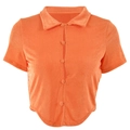 Retro bright orange short sleeve crop top with polo collar and button-down front - S / Orange