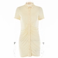 Beiges figurbetontes Kurzarm-Polo-Minikleid mit Raffungen und Knopfleiste für Damen - S / Khaki