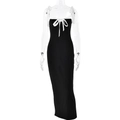 Elegante vestido maxi ajustado negro con ribete blanco y tirantes con lazo - L / Negro