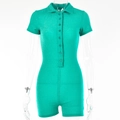 Tutina glitterata verde menta a maniche corte con colletto polo e bottoni anteriori - S / Verde
