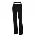 Pantalón acampanado sexy para mujer de cintura baja con aberturas y hebilla negra - S / Negro