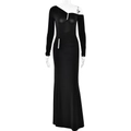 Abito lungo nero attillato monospalla con strass argentati e maniche lunghe eleganti - M / Nero