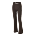 Pantalón campana marrón oscuro para mujer con cintura baja recortada y aro de metal - S / Marrón