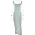 Slim fit light mint green ribbed maxi dress with spaghetti straps and square neckline - S / Green