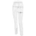 Women's trendy white sheer mesh trousers with glittering rhinestones and high waist cut - S / White