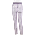 Sparkling purple mesh pants with high waist and rhinestone details in a slim fit - S / Purple
